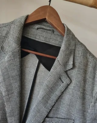 Chaqueta Americana Zara Cuadros Gris Talla M