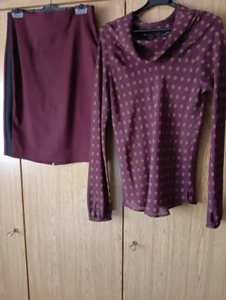 Conjunto blusa y falda de Zara granate talla M