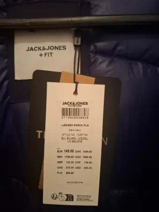 Abrigo Parka Azul Oscuro/Negro 4XL Nuevo