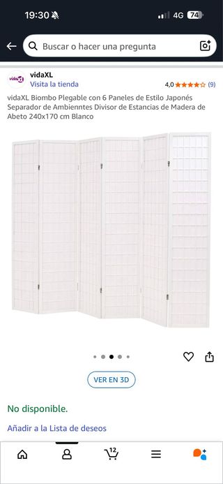 Biombo Panel Japonés Blanco Madera