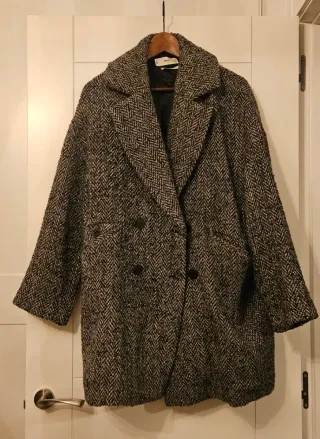 Abrigo Mango Mujer Negro Gris