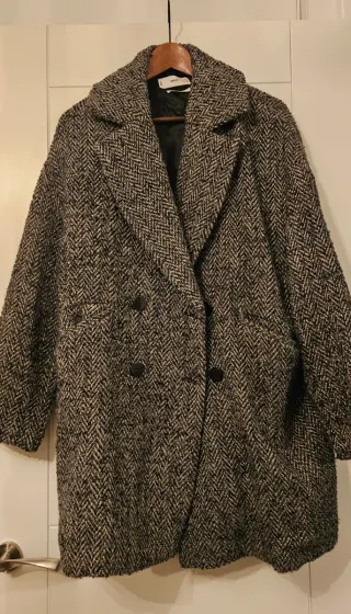 Abrigo Mango Mujer Negro Gris