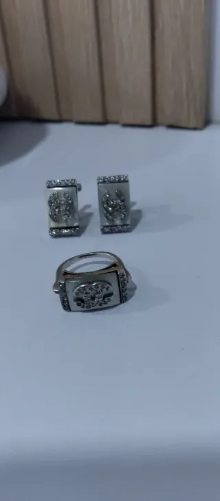Conjunto Chanel: Anillo y Pendientes Plata Nacar