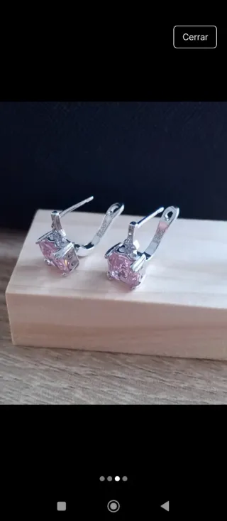 Pendientes circonita rosa plata
