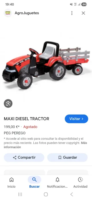 Tractor a pedales rojo con remolque