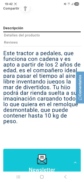 Tractor a pedales rojo con remolque