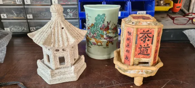 Set 2 Portacandele Vaso Cinese Ceramica