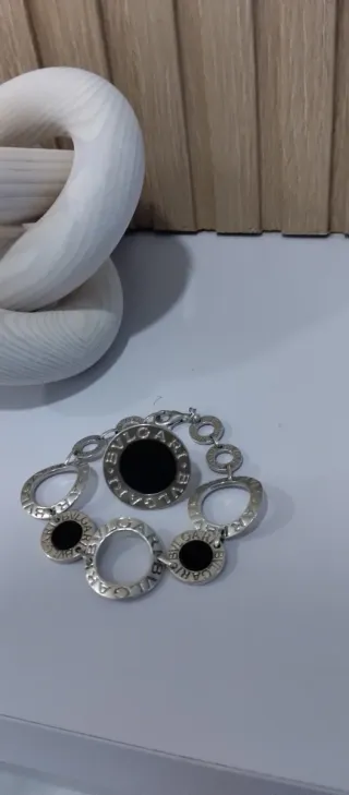 Conjunto Bvlgari Plata y Negro Pulsera+anillo+colg