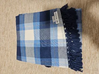 Mantel redondo cuadros azul y blanco