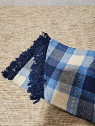 Mantel redondo cuadros azul y blanco
