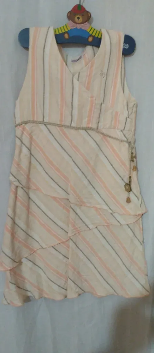 Vestido niña rayas coral y gris talla 12 