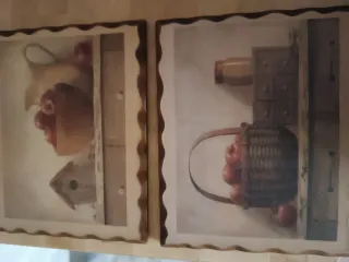 Cuadros de madera rústicos con cesta y jarrón