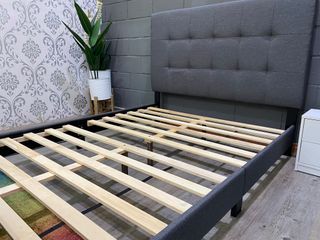 Cama Matrimonial con Cabecero Tapizado Gris