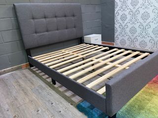 Cama Matrimonial con Cabecero Tapizado Gris