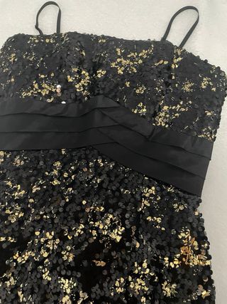 Vestido fiesta mujer lentejuelas negro y dorado