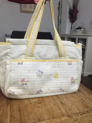 Borsa per bebè bianca con orsetti e passeggini