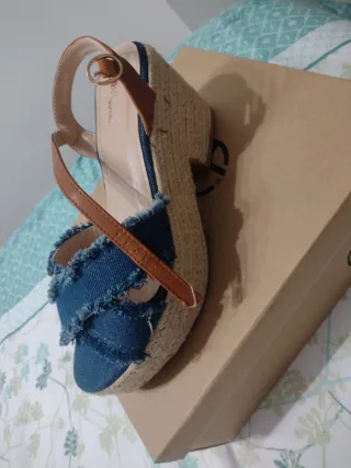 Alpargatas cuña denim y esparto talla 41