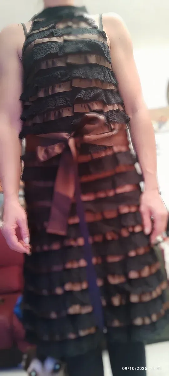 Vestido largo fiesta negro y marrón38-40