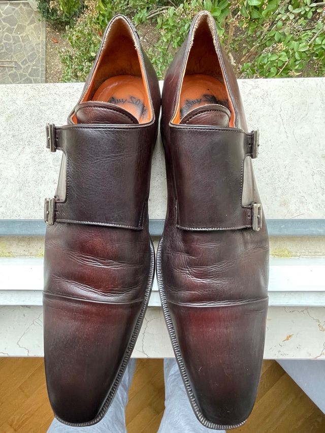 Scarpe fibbiate fatte a mano Santoni, marroni