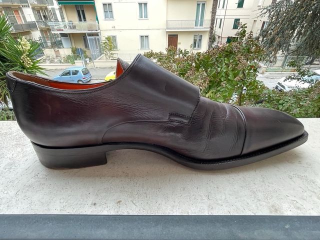 Scarpe fibbiate fatte a mano Santoni, marroni