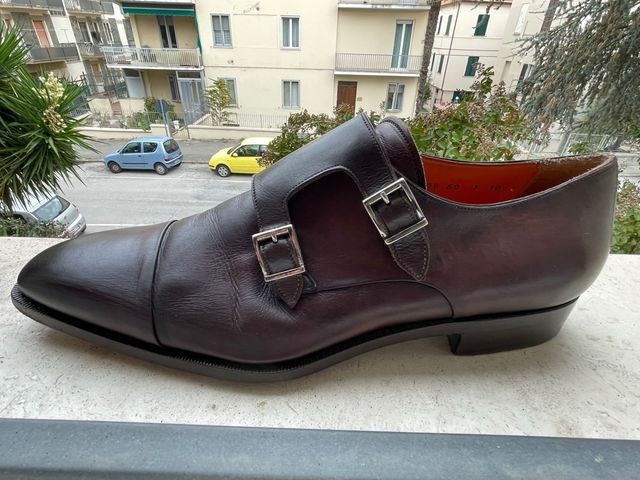 Scarpe fibbiate fatte a mano Santoni, marroni