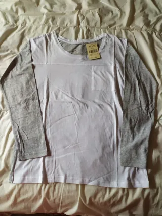 Camiseta ENFASIS Manga Larga Gris/Blanca Talla S.