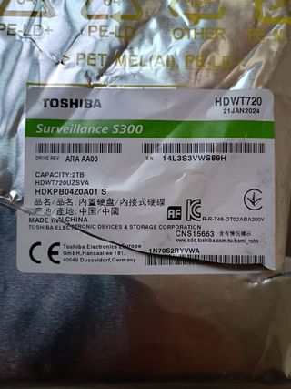 Disco Duro Toshiba Surveillance S300 2TB