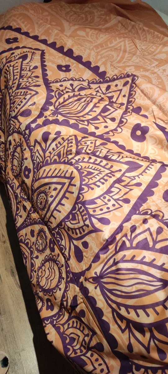 Funda nórdica mandala naranja y blanco algodón.