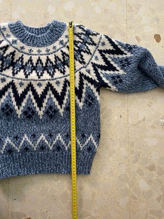 Jersey Fair Isle azul y crema