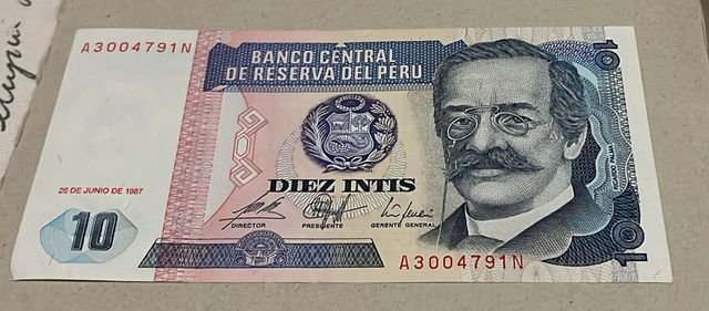 2 Billetes 10 Intis Perú 1987 Ricardo Palma