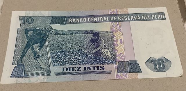 2 Billetes 10 Intis Perú 1987 Ricardo Palma