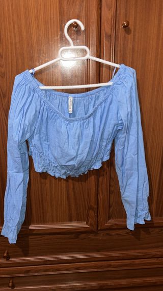 Camisa azul manga larga crop top