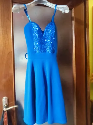 Vestido fiesta azul lentejuelas