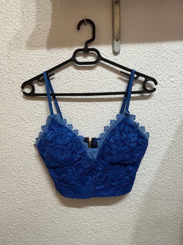 Top azul encaje con cremallera