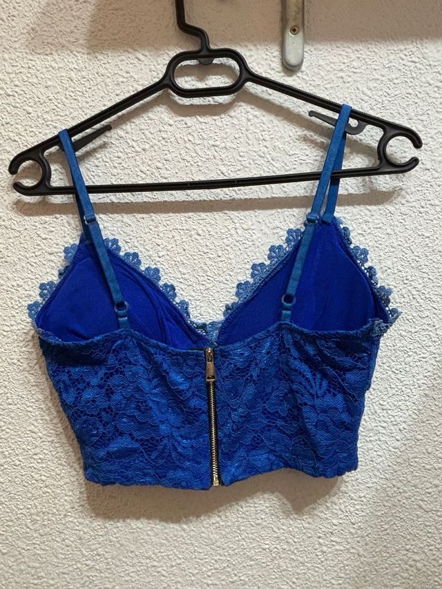 Top azul encaje con cremallera