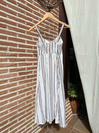 Vestido verano rayas MIDI Blanco y Marrón