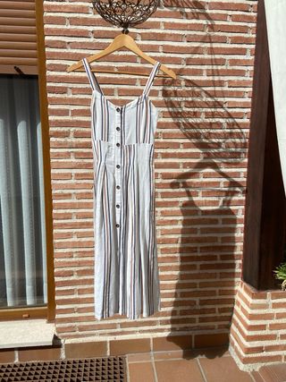 Vestido verano rayas MIDI Blanco y Marrón