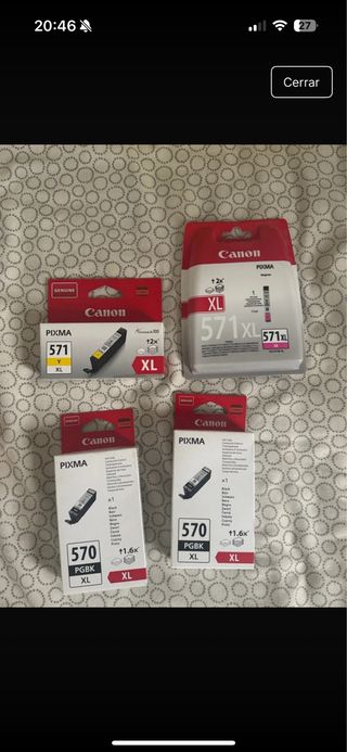 Tintas Canon 571XL Amarillo y Magenta + 570 PGBK