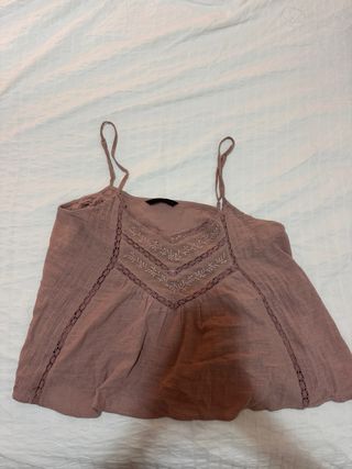 Top Zara Rosa con Encaje