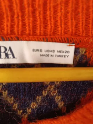 Jersey Zara Rombo Naranja Marrón Talla M