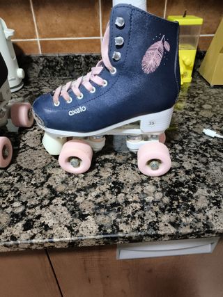 Patines 4 Ruedas Talla 35 Azul y Rosa