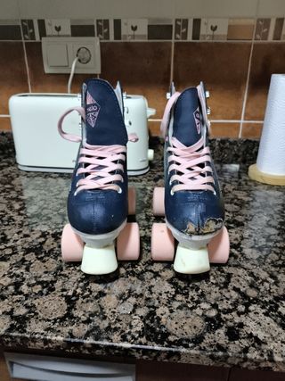 Patines 4 Ruedas Talla 35 Azul y Rosa