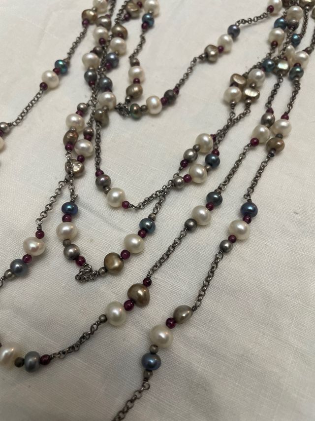 Collana 5 fili argento e perle fiume