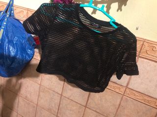 Camiseta Bershka Malla Negra Talla Única