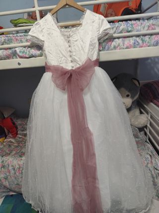 Vestido de comunión blanco y rosa