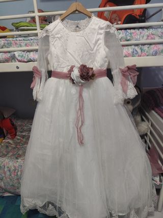 Vestido de comunión blanco y rosa