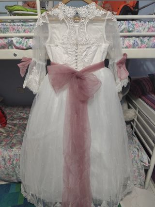 Vestido de comunión blanco y rosa