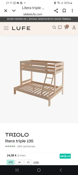 Litera triple madera LUFE