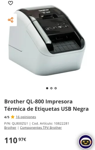Impresora de etiquetas Brother QL-800 USB Negra