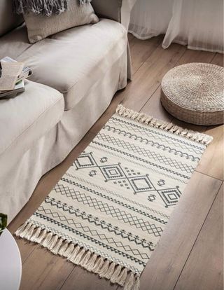 Alfombra de lino beige y gris
